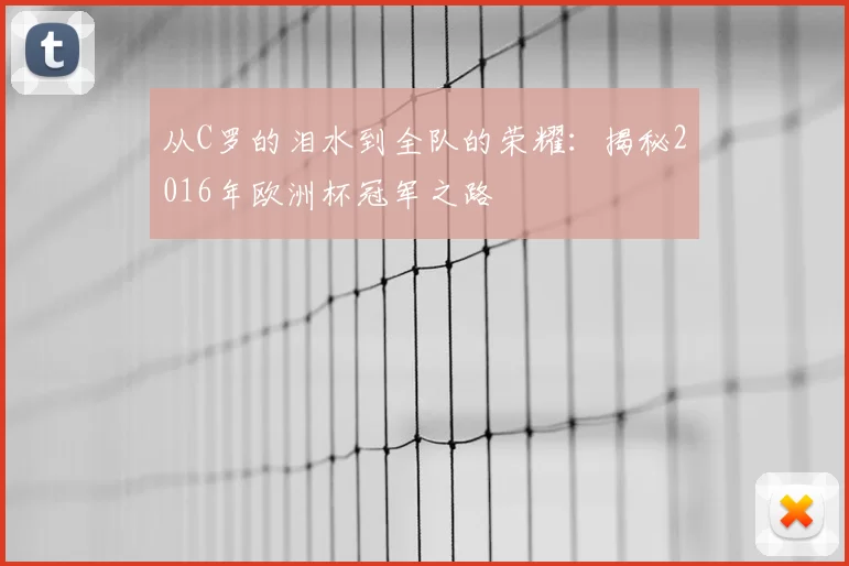 从C罗的泪水到全队的荣耀：揭秘2016年欧洲杯冠军之路